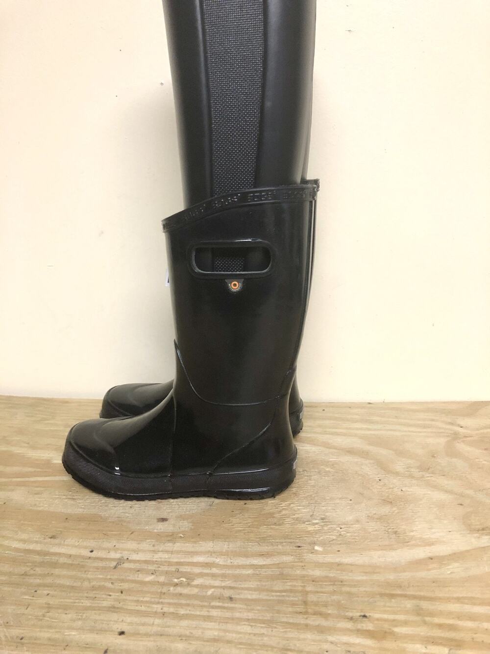 New Bogs Boots Youth 2 Black Glossy Rain Boots Wellies Kids Tall